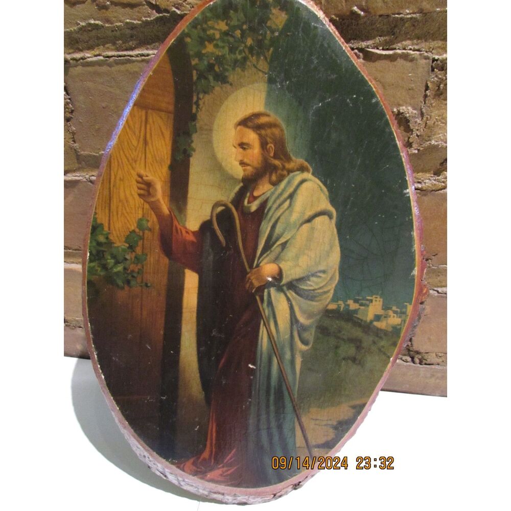 Vintage JESUS CHRIST Knocking at door decoupage wood religious Christian